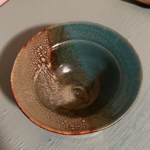 Artistic Ceramic Bowl in Teal and Brown